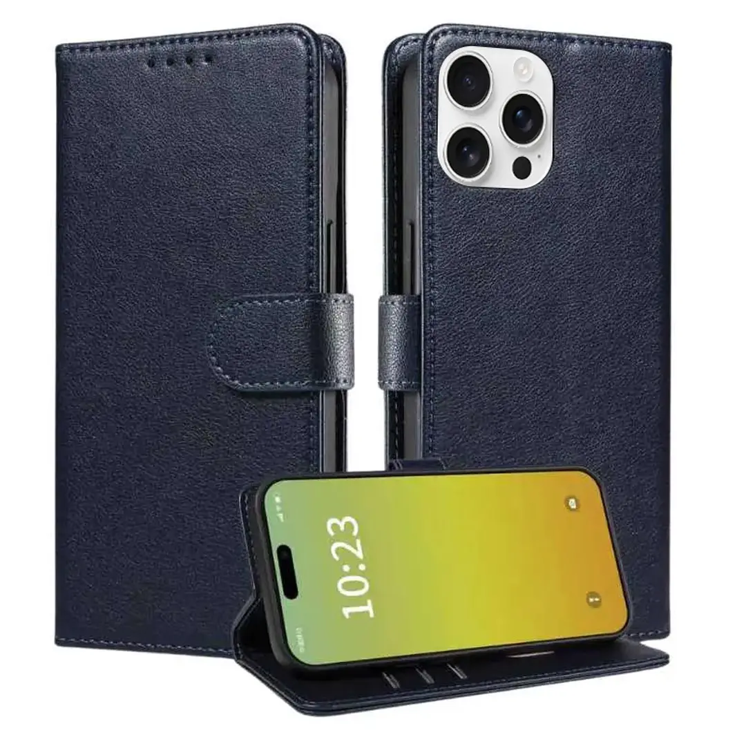 iPhone 16 Pro PU Leather Wallet Case Blue